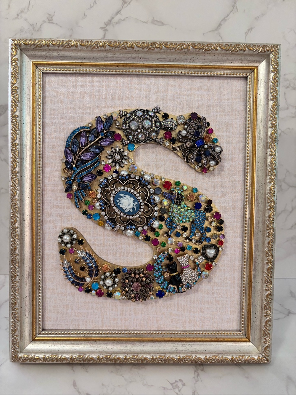 Embellished 8x10 Letter 'S' Wall Art in Multicolor by